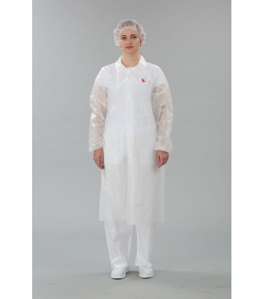 Халат одноразовый медицинский, застежка на липучках, рукав на резинке, пл. 25 г/м2, цвет белый